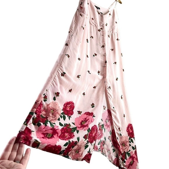 NWT Topshop Button Front Slip Midi‎ Dress in Pink Nude Rose Floral, Size 10 - Picture 6 of 11